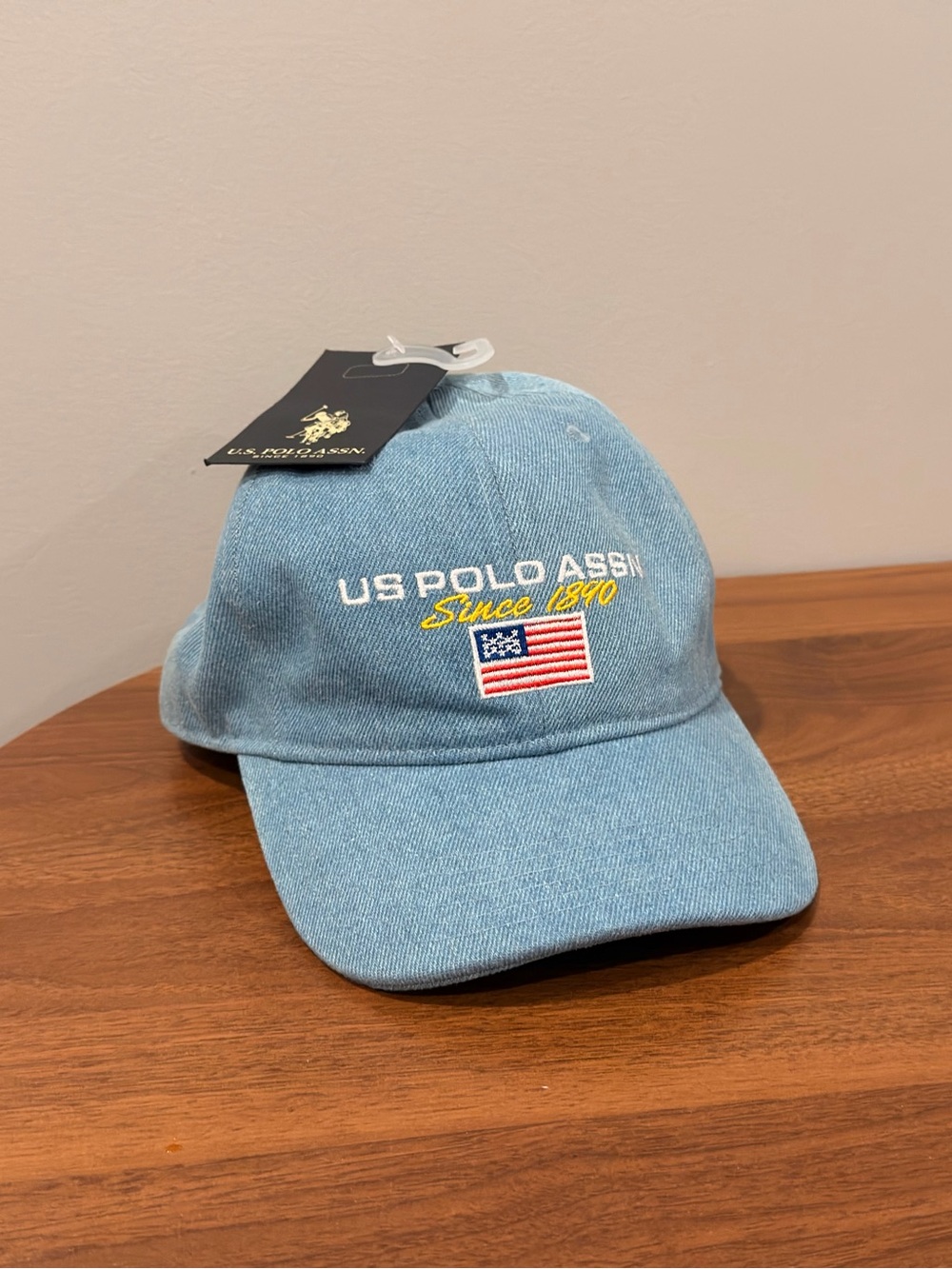 U.S. Polo Assn. Light Blue Denim Hat with Embroidered Flag